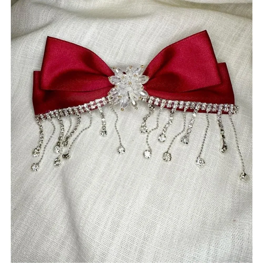 Gorgeous deep red rhinestone and beaded hair claw